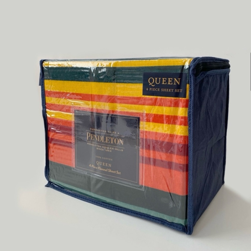 Pendleton Hazel Creek Striped Flannel Sheet Set Green, Queen Size NWT